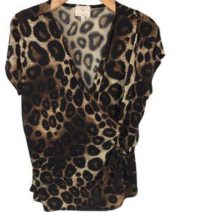 727 Trend Womans 1X Animal Print Stretch Blouse Short Sleeve